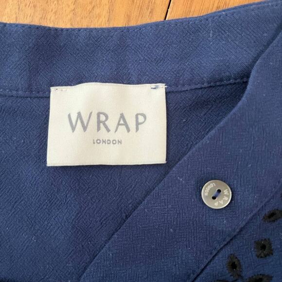 WRAP London Shirt Dress 4 Linen Embroidered Eyelet Mandarin Collar - Picture 3 of 12